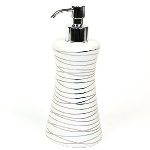 Soap Dispenser, Gedy 3981-73, Grey and Silver Ceramic Round Soap Dispenser with Chrome Hand Pump 3981-73